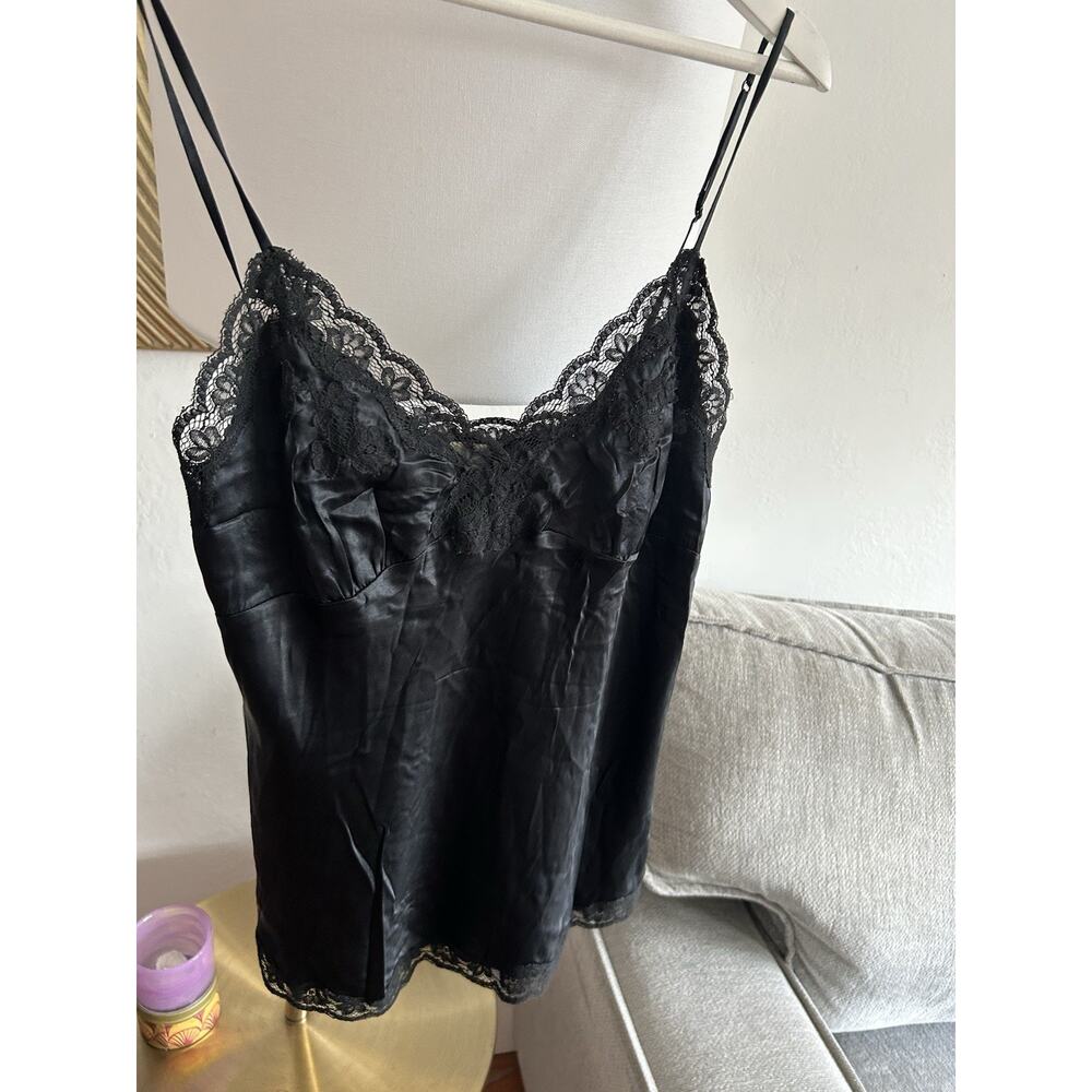 Lace-Trim Satin Cami Top - Black